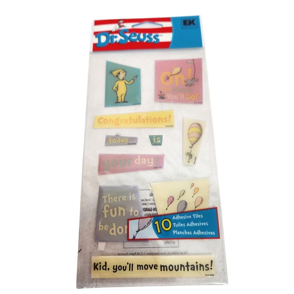 Sticko Dr Seuss The Places You'll Go 10 Tile Stickers Multi-Color Graduation